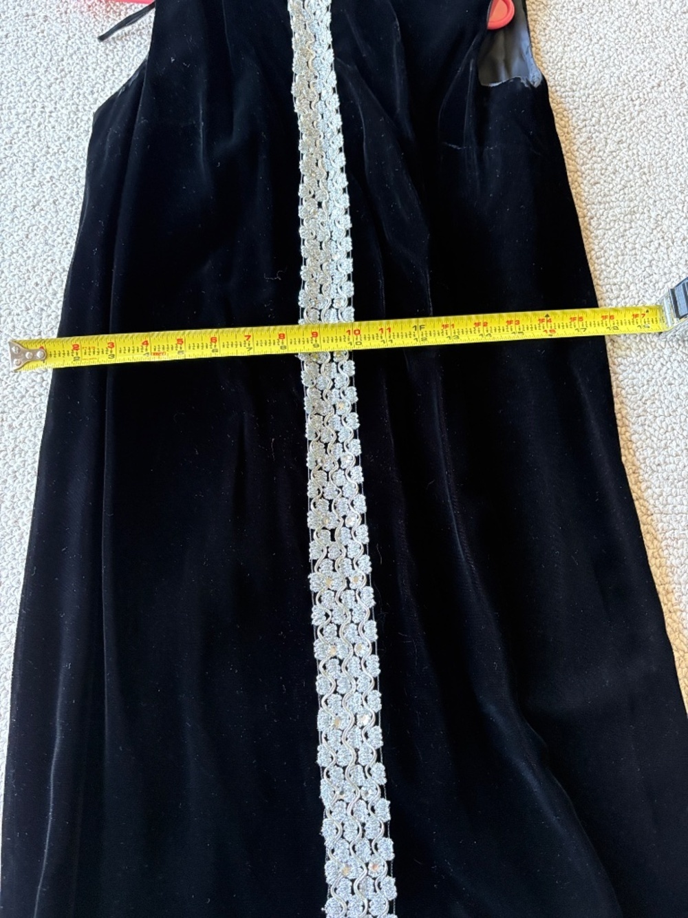 Vintage 70s Black Velvet Column Dress Silver Beaded Mod Evening Gown Glam Chic - Picture 13 of 14